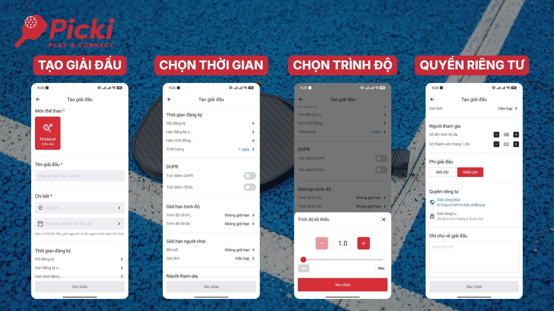Các bước thiết lập và quản lý giải đấu trên app Picki từ A-Z