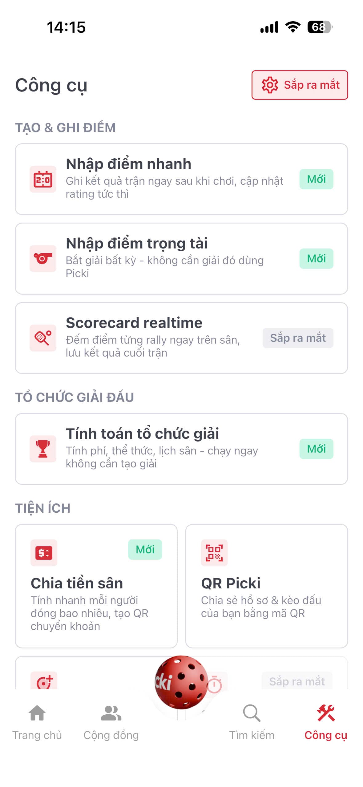 man hinh chon tinh nang quick match